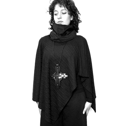 Poncho - Soft Black Jacquard Knit