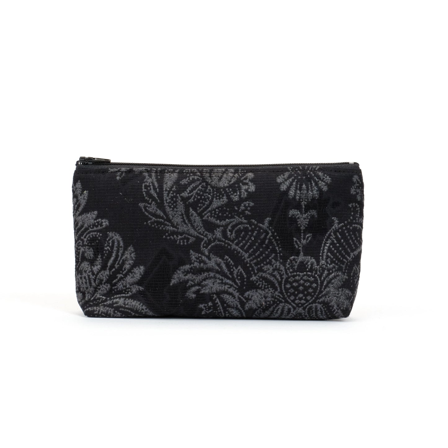 zip top purse with black floral fleur de lis remnant fabric made in Melbourne Eloise the label