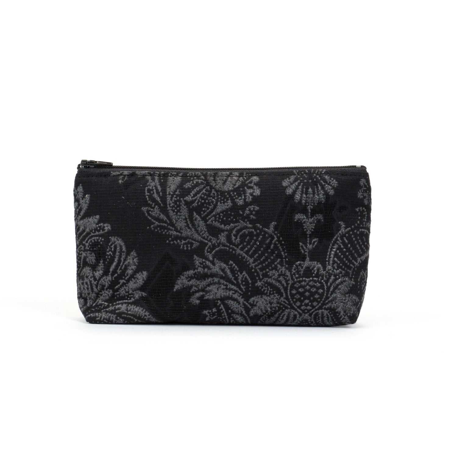 zip top purse with black floral fleur de lis remnant fabric made in Melbourne Eloise the label