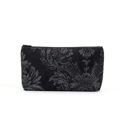 zip top purse with black floral fleur de lis remnant fabric made in Melbourne Eloise the label