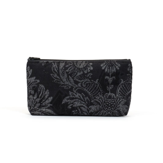 zip top purse with black floral fleur de lis remnant fabric made in Melbourne Eloise the label