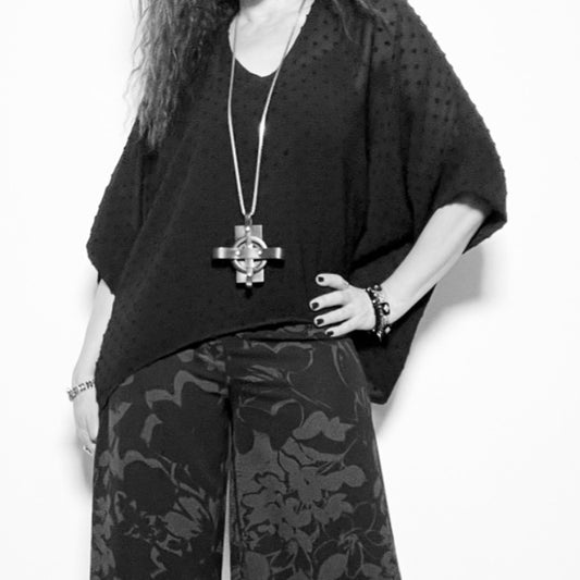 Second Chance Top - Black Georgette With Textured Spot