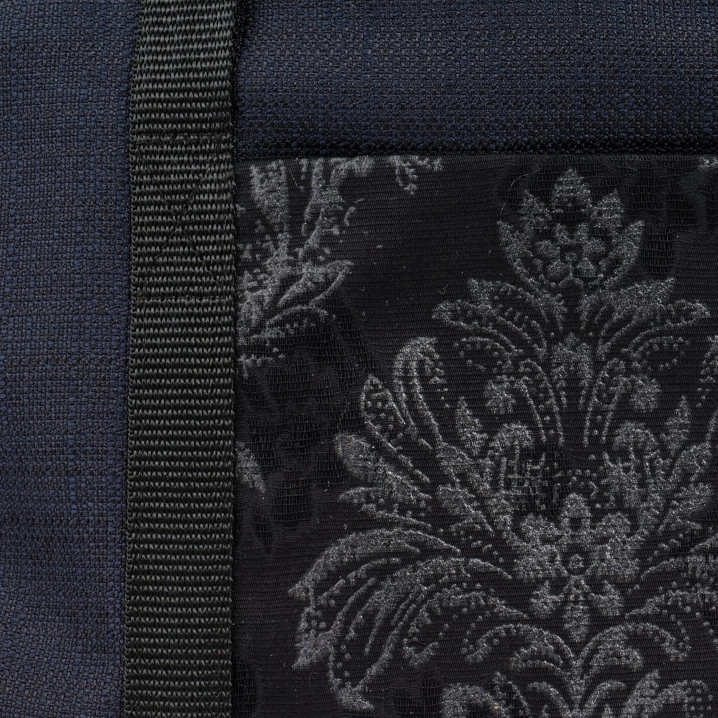 Black tote bag with black floral fleur de lis remnant fabric front pocket matching purse set fully lined made in Melbourne Eloise the label