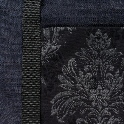 Black tote bag with black floral fleur de lis remnant fabric front pocket matching purse set fully lined made in Melbourne Eloise the label