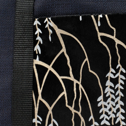 Black tote bag with gold and silver willow vine print black velvet remnant fabric front pocket matching purse set fully lined made in Melbourne Eloise the label