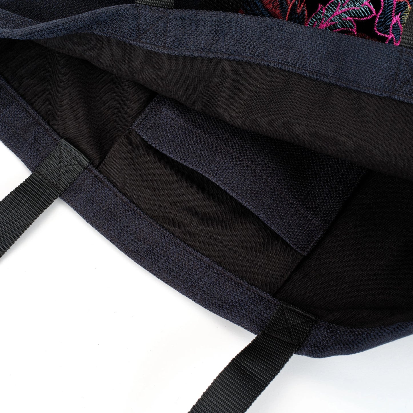 Black tote bag with pink floral embroidered black velvet remnant fabric front pocket matching purse set fully lined made in Melbourne Eloise the label