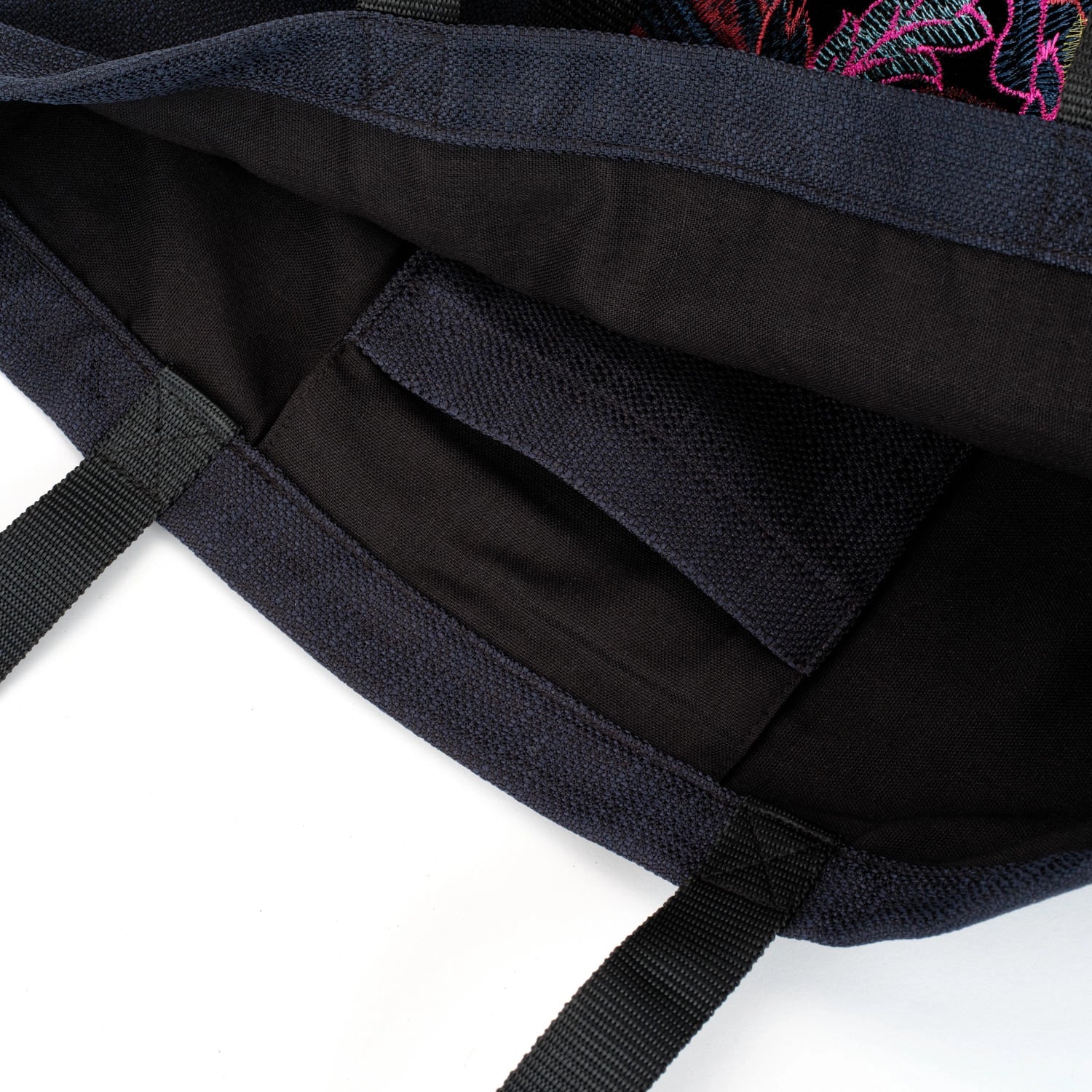 Black tote bag with pink floral embroidered black velvet remnant fabric front pocket matching purse set fully lined made in Melbourne Eloise the label