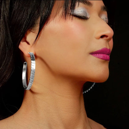 Silver Snake Scale Large Hoop Earrings