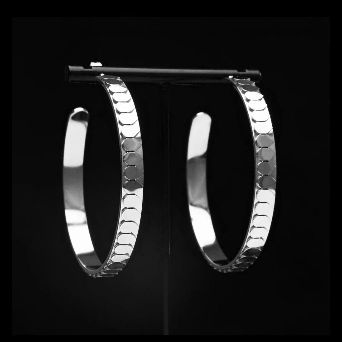 Silver Snake Scale Large Hoop Earrings