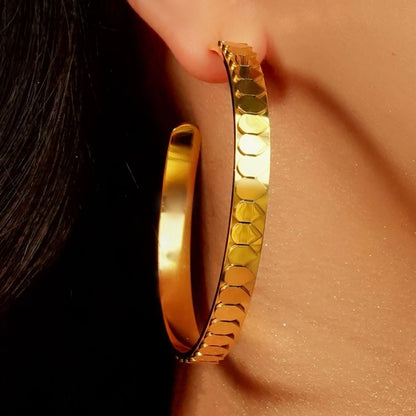 Gold Snake Scale Large Hoop Earrings
