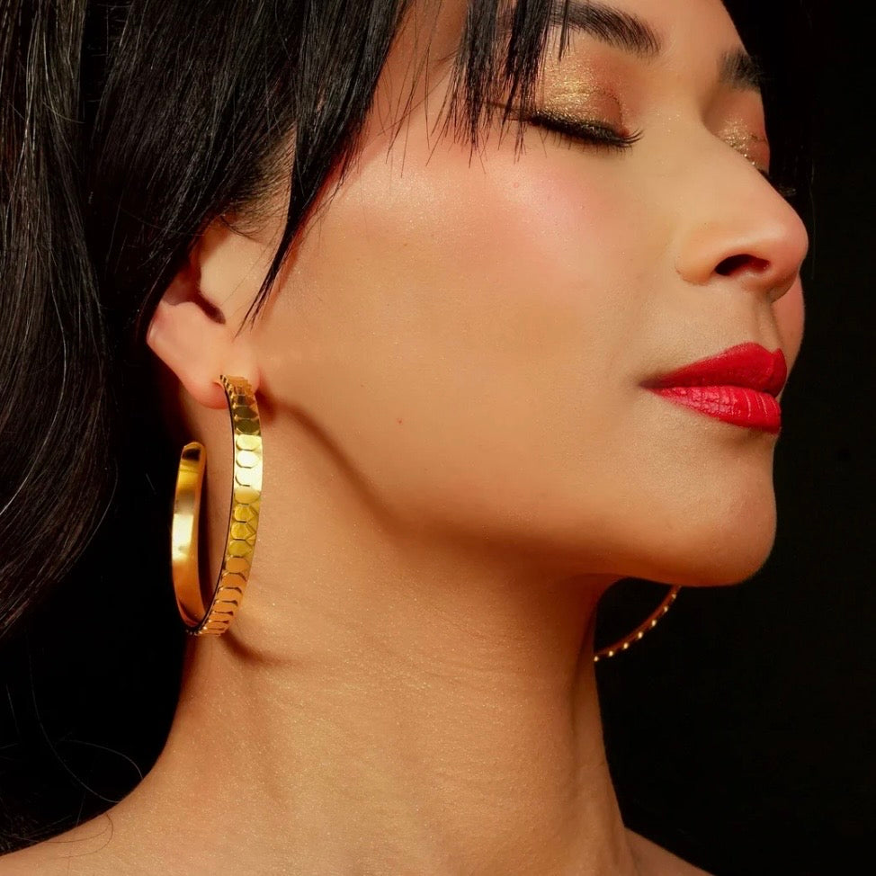 Gold Snake Scale Large Hoop Earrings