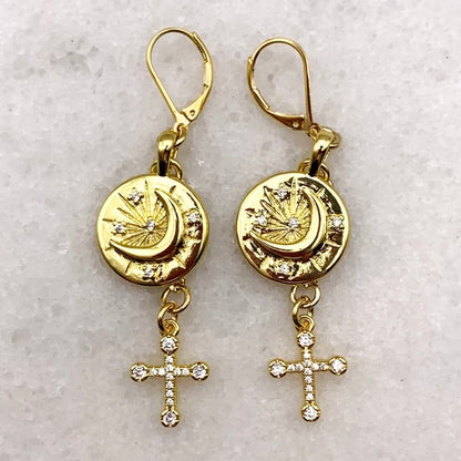Solar Gold Cross Earrings