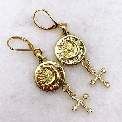 Solar Gold Cross Earrings