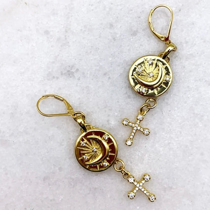 Solar Gold Cross Earrings