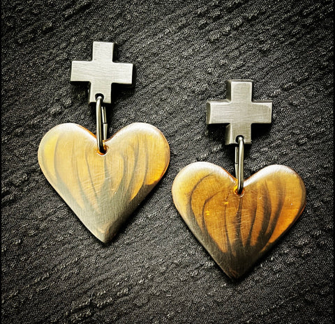 resin heart earrings black cross earrings amber made in melbourne handmade in melbourne statement earrings bold earrings eloise the label