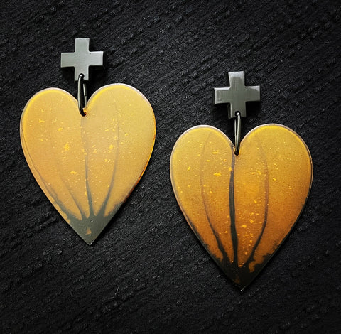 resin heart earrings black cross earrings amber made in melbourne handmade in melbourne statement earrings bold earrings eloise the label