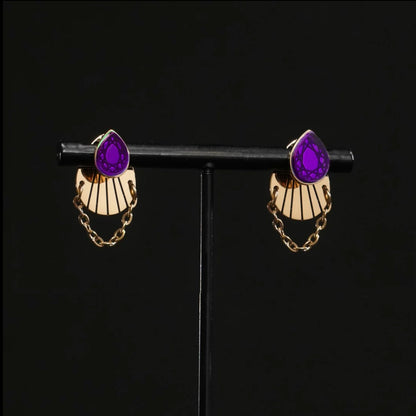 Cleopatra Armoured Stackable Stud Earring Set - Gold and Purple