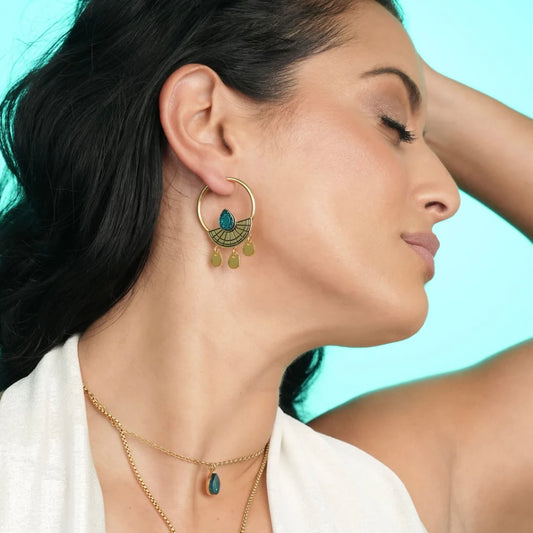 Sunburst Hoop Earrings  - Gold and Teal
