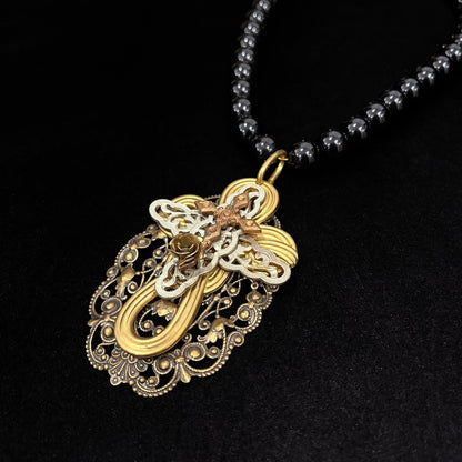 Sweet Confession Necklace - Golden Cross Trio On Black Onyx Beads