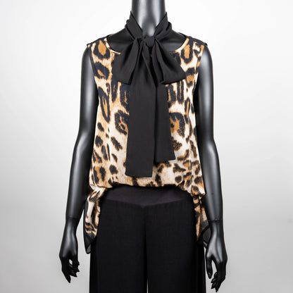 Leopard print swing top with black pussy bow wide leg linen pant made in Melbourne