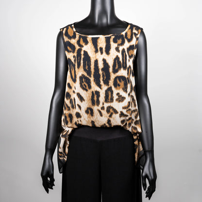 Leopard print swing top with black pussy bow wide leg linen pant made in Melbourne