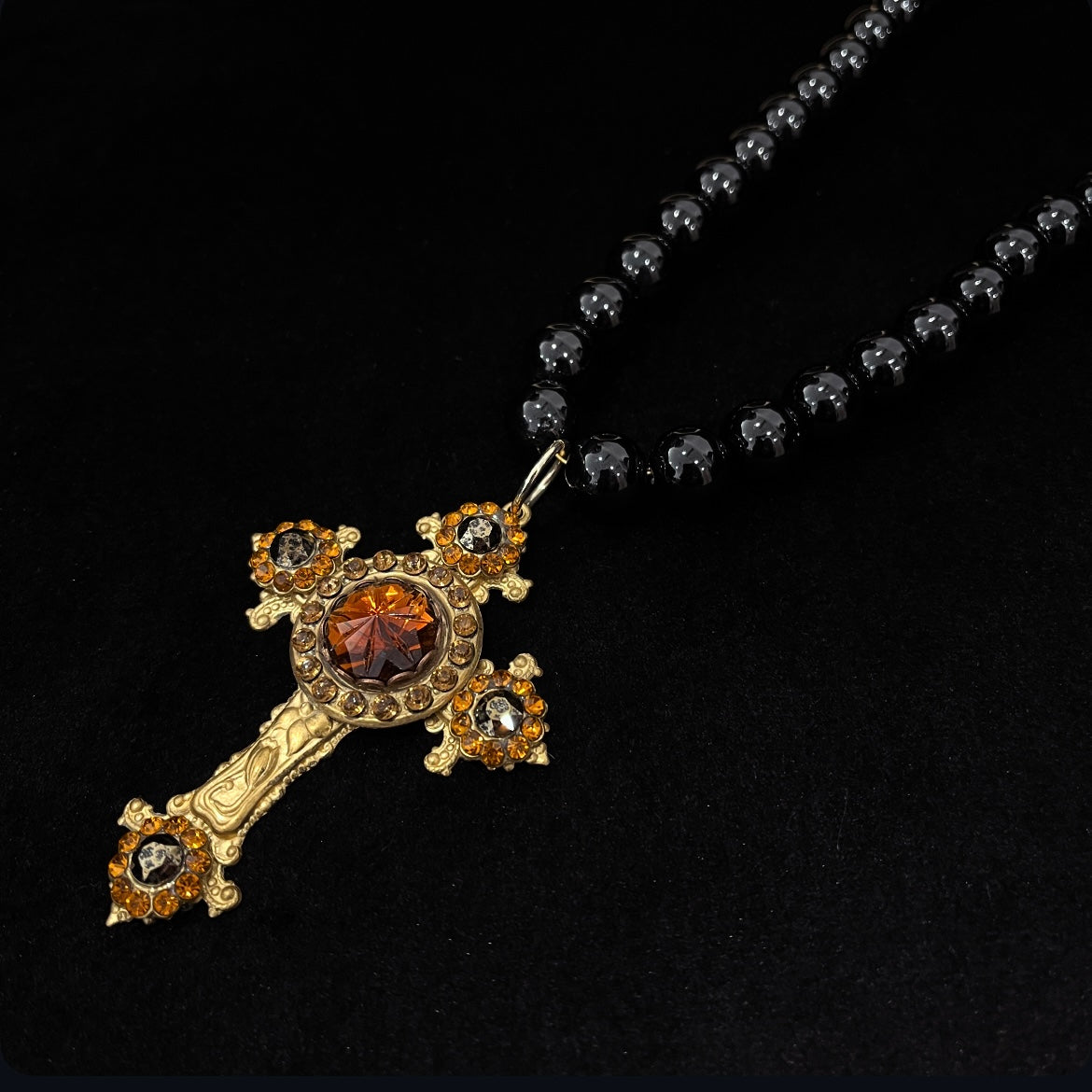 Torres Cross Necklace - Black Onyx Beads