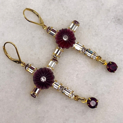 Treasure Cross Earrings - Vintage Garnet And Cut Crystal