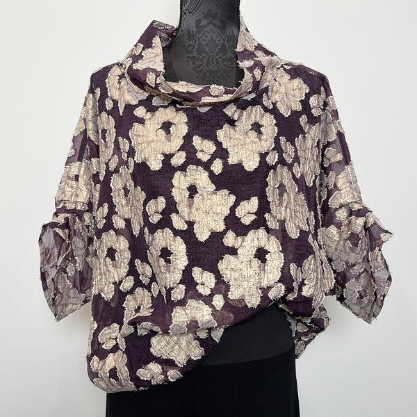 gold plum floral organza top ladies top feature sleeve ladies apparel stylish clothing handmade in melbourne classy elegant clothing timeless pieces timeless clothing classic style unique clothing unique style ageless style luxe fabrics statement clothing statement style evening style clothing womens clothing made in australia eloise the label