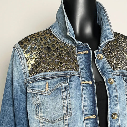 Eloise Upcycled - Denim Jacket - Golden Scales