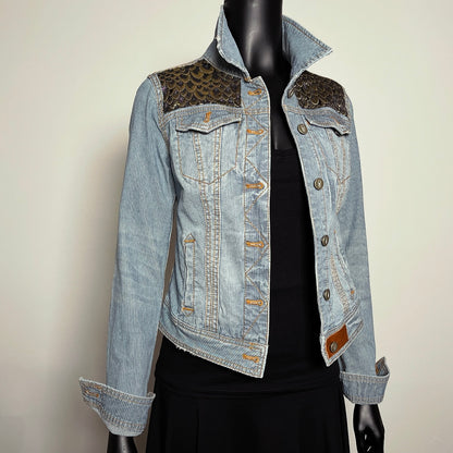 Eloise Upcycled -  Denim Jacket - Golden Scales