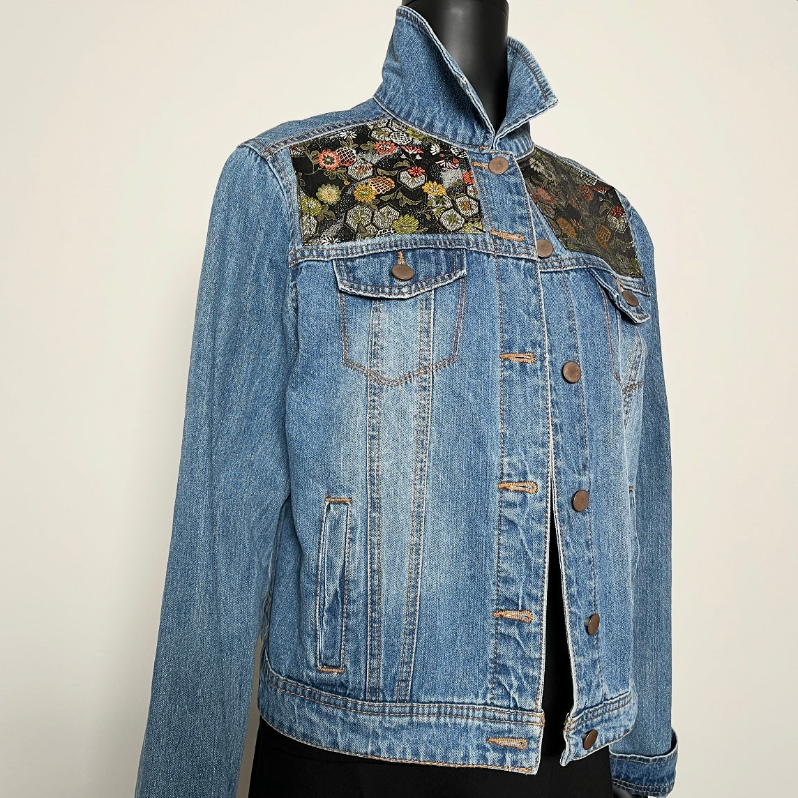 Eloise Upcycled - Denim Jacket - Japanese Brocade