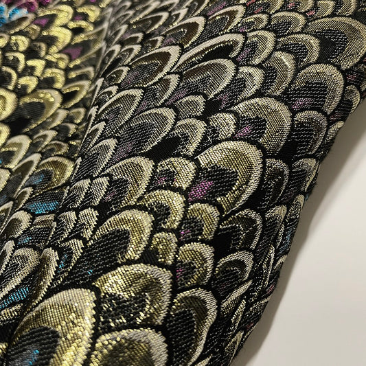 Upcycled denim jacket gold brocade sustainable fashion made in melbourne 