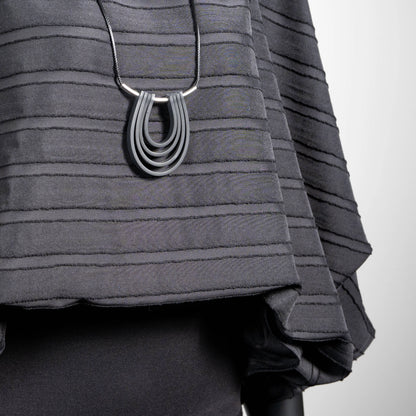 Black stripe evening top with gold floral organza high collar Australian made Eloise the label