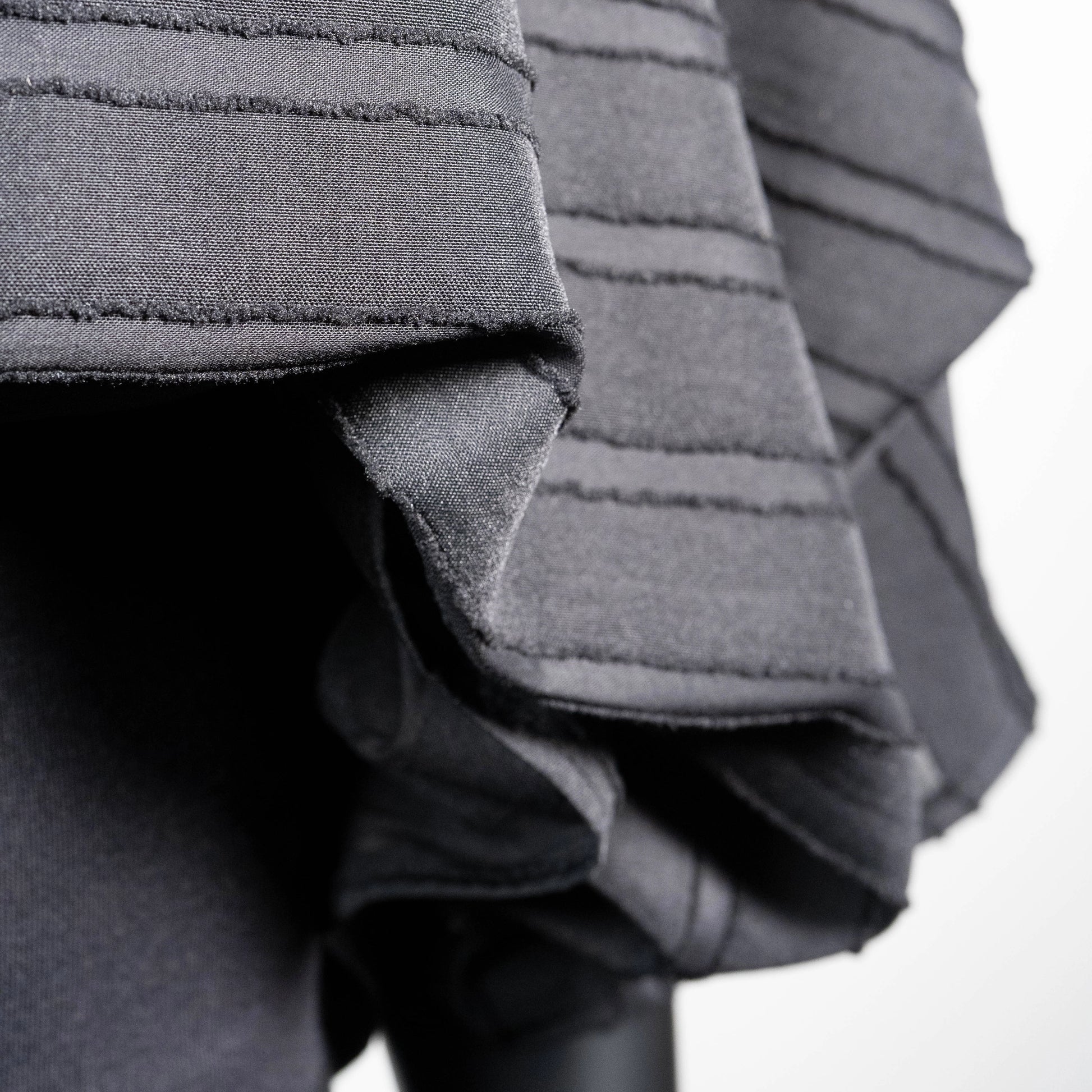 Black stripe evening top with gold floral organza high collar Australian made Eloise the label