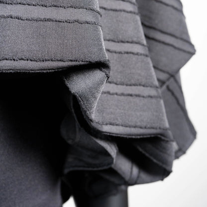 Black stripe evening top with gold floral organza high collar Australian made Eloise the label