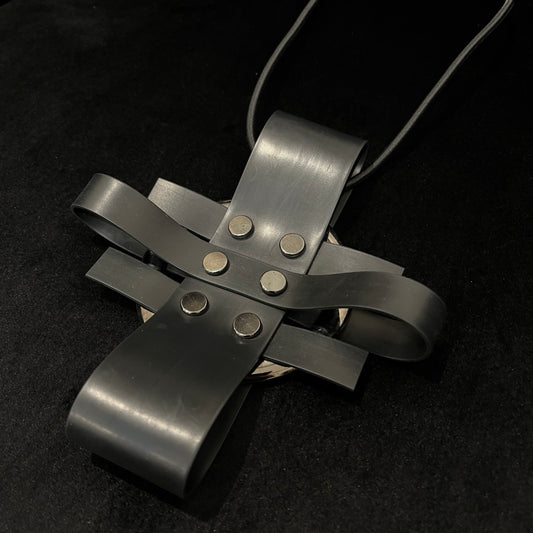 Black Rubber Necklace - Wide Band Cross