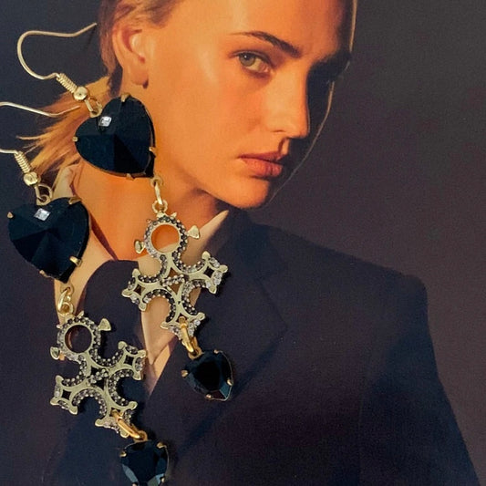 Gold cross earrings french jet hearts crystals Australian made jewellery Eloise the label