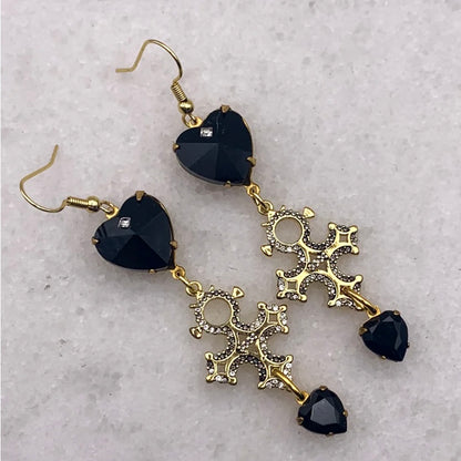 Gold cross earrings french jet hearts crystals Australian made jewellery Eloise the label