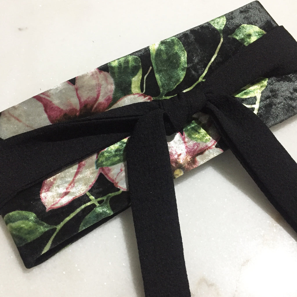 obi belt floral velvet melbourne made ladies clothing stylish clothing handmade in melbourne classy elegant clothing timeless pieces timeless clothing classic style unique clothing unique style ageless style luxe fabrics statement clothing statement style evening style womens clothing australian made clothing made in australia eloise the label