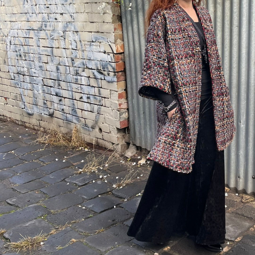 womens coat plaid coat jacket swing coat ladies clothing stylish clothing handmade in melbourne classy elegant clothing timeless pieces timeless clothing classic style unique clothing unique style ageless style luxe fabrics statement clothing statement style evening style clothing womens clothing made in australia eloise the label