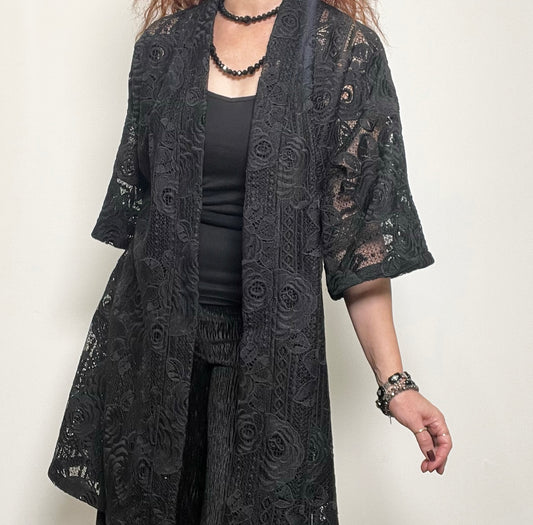 Black lace coat black lace jacket swing coat evening coat stylish clothing handmade in melbourne classy elegant clothing timeless pieces timeless clothing classic style unique clothing unique style ageless style luxe fabrics statement clothing statement style clothing womens clothing made in australia eloise the label