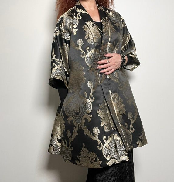 brocade jacket brocade evening coat one of a kind womens jacket swing coat ladies clothing stylish clothing handmade in melbourne classy elegant clothing timeless pieces timeless clothing classic style unique clothing unique style ageless style luxe fabrics statement clothing statement style evening style clothing womens clothing made in australia eloise the label