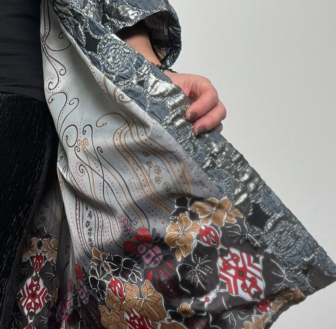 brocade evening coat womens jacket swing coat ladies clothing stylish clothing handmade in melbourne classy elegant clothing timeless pieces timeless clothing classic style unique clothing unique style ageless style luxe fabrics statement clothing statement style evening style clothing womens clothing made in australia eloise the label