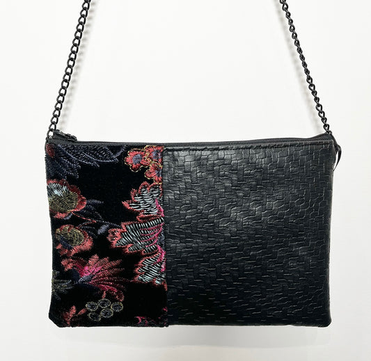 embroidered black velvet bag handmade in melbourne shoulder bag evening purse fabric bag stylish bag unique bag statement accessories australian made bags eloise the label
