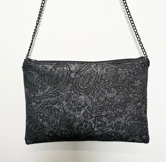 silver grey paisley jacquard brocade bag handmade in melbourne shoulder bag evening purse fabric bag stylish bag unique bag statement accessories australian made bags eloise the label