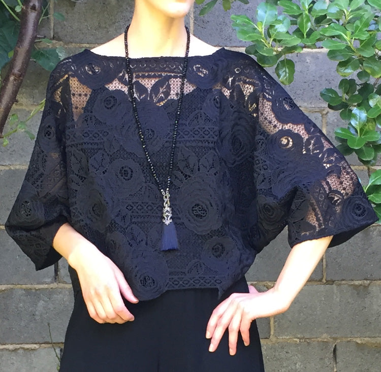 black lace top hand made in melbourne womens clothing ladies apparel stylish clothing classy elegant clothing timeless pieces timeless clothing classic style unique clothing unique style ageless style luxe fabrics statement clothing statement style evening style clothing made in australia eloise the label