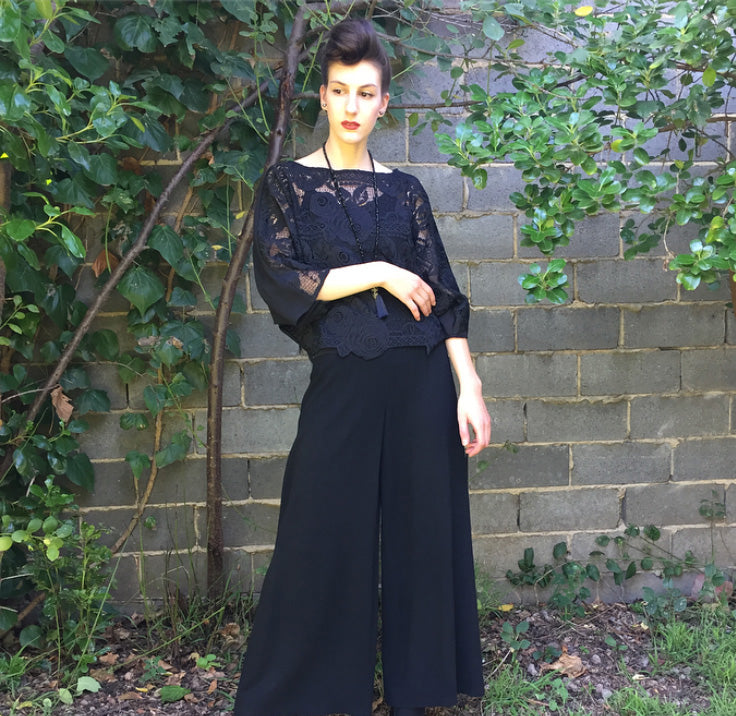 black lace top hand made in melbourne womens clothing ladies apparel stylish clothing classy elegant clothing timeless pieces timeless clothing classic style unique clothing unique style ageless style luxe fabrics statement clothing statement style evening style clothing made in australia eloise the label