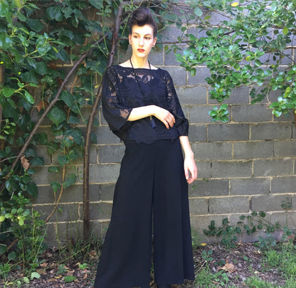 black lace top hand made in melbourne womens clothing ladies apparel stylish clothing classy elegant clothing timeless pieces timeless clothing classic style unique clothing unique style ageless style luxe fabrics statement clothing statement style evening style clothing made in australia eloise the label