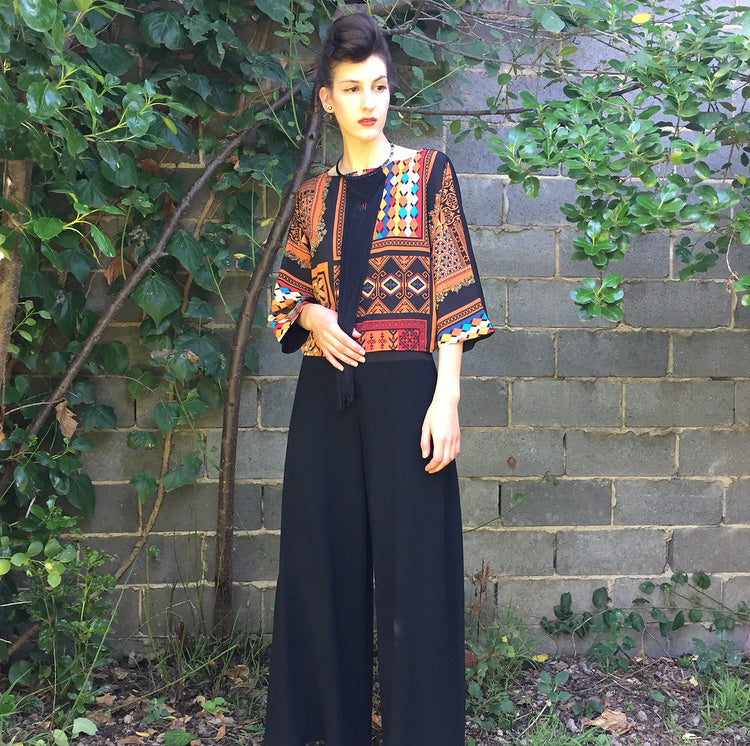 abstract print top hand made in melbourne womens clothing ladies apparel stylish clothing classy elegant clothing timeless pieces timeless clothing classic style unique clothing unique style ageless style luxe fabrics statement clothing statement style evening style clothing made in australia eloise the label
