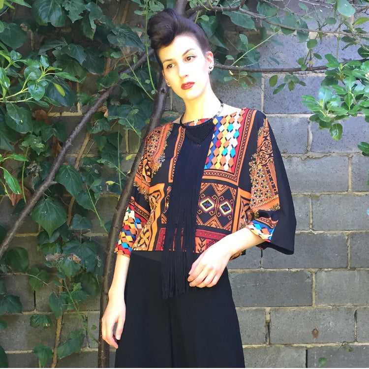 abstract print top hand made in melbourne womens clothing ladies apparel stylish clothing classy elegant clothing timeless pieces timeless clothing classic style unique clothing unique style ageless style luxe fabrics statement clothing statement style evening style clothing made in australia eloise the label